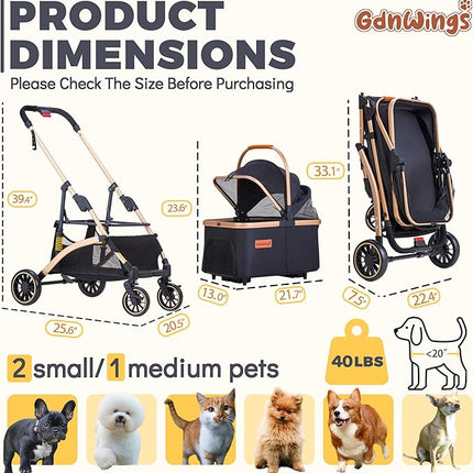 Dog Stroller for Small Medium Dogs Up to 50lbs, Lightweight Pet Stroller for Dogs Cats with 6 Shock Absorption System, Detachable Carrier Suitable for Car Seat & Hand Carry, Safe Outings