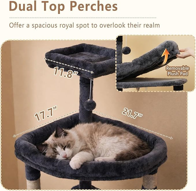 Heybly 64.2" Heavy-Duty Cat Tree for Large Cats, Extra-Large Hammock, Smoky Gray