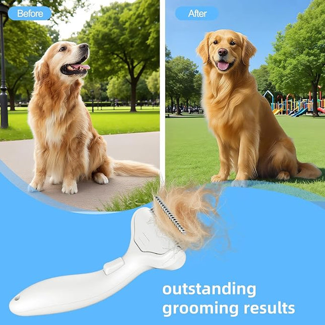 Undercoat Rake for Dogs & Cats, 3-in-1 Skin-Friendly Pet Fur Brush with One-Click Self-Clean Button