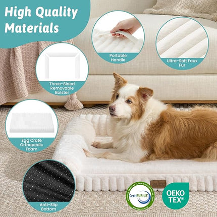 Cozy KISS Cute Dog Bed for Medium Dogs, Faux Rabbit Fur Orthopedic Foam (Cream, 30" L x 20" W x 6" Th)
