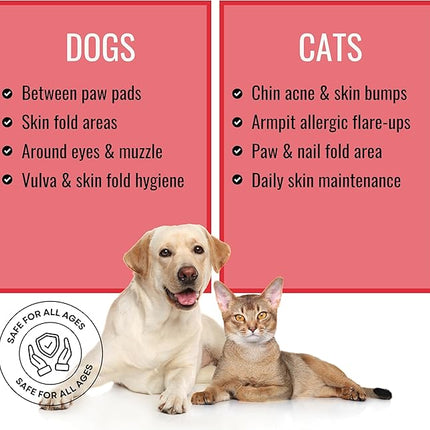 NOVEHA Pet Wipes - Formulated Pet Wipes - for Facial and Finger Folds, Underarms - 3" x 2" Size (300 Counts)