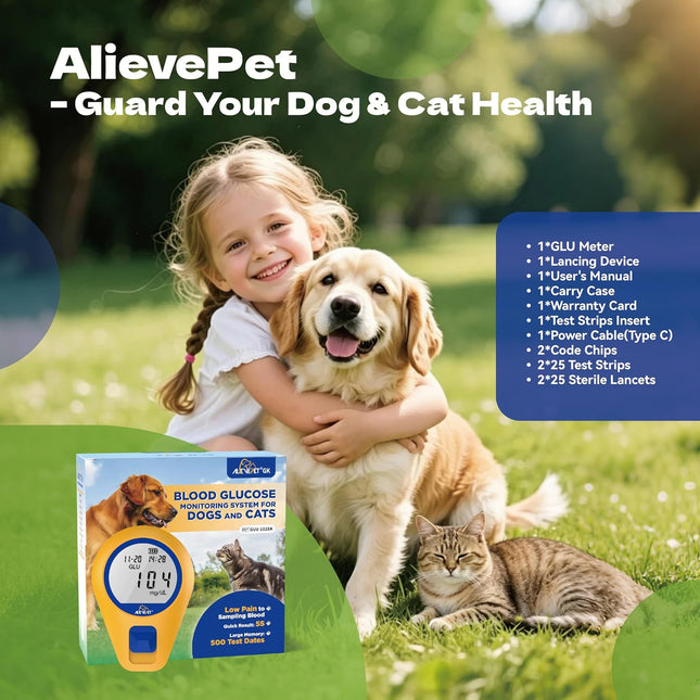 Pet Glucose Monitor Kit for Dogs & Cats, Glucose Monitor with 50 Test Strips, 50 Lancets