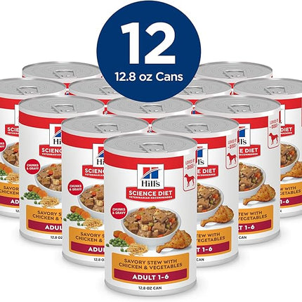 Hill's Science Diet Adult Wet Dog Food, Savory Stew with Chicken and Vegetables, 363g, 12 Pack, Canned