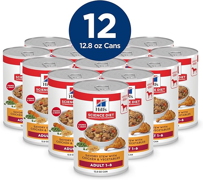 Hill's Science Diet Adult Wet Dog Food, Savory Stew with Chicken and Vegetables, 363g, 12 Pack, Canned