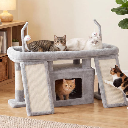 Heybly Cat Tree Extra-Long & Stable 2 Adjustable Scratch Boards, Light Gray