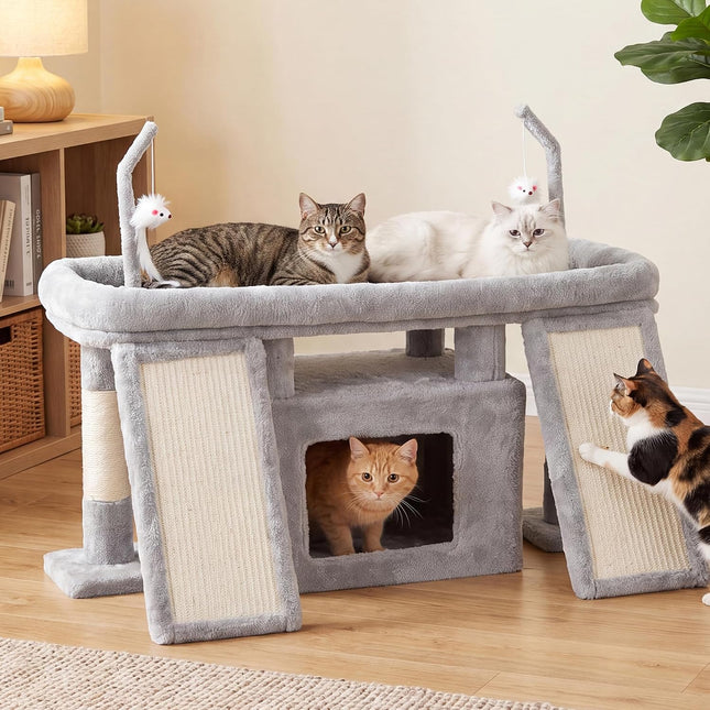 Heybly Cat Tree Extra-Long & Stable 2 Adjustable Scratch Boards, Light Gray
