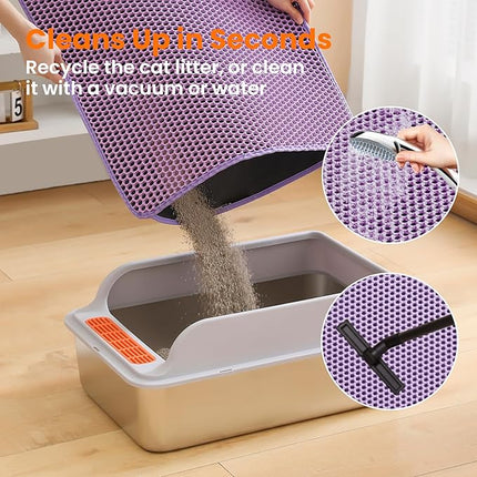 Cat Litter Tray Mat, 60 x 45 cm Double Layer Cat Litter Tray Underlay, Waterproof, Purple