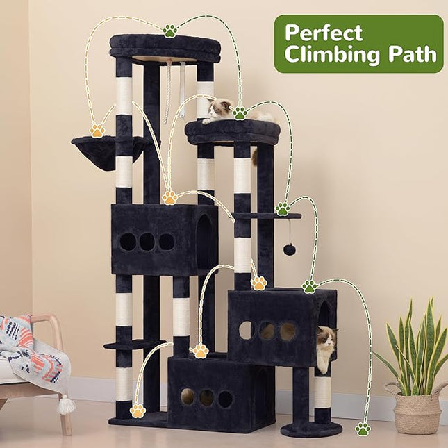 Gitelsnour Sturdy Cat Tree with 3 Large Cat Condos, 3 Platfroms, 71.7'' ,Drak Gray GCT036G