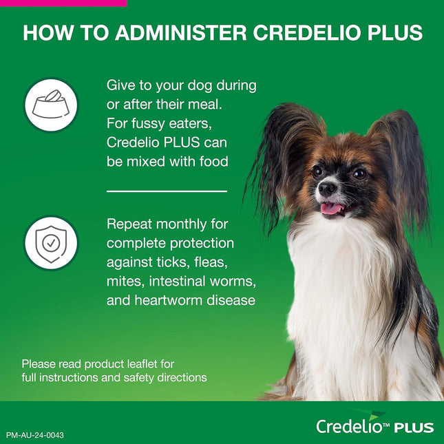 Credelio Plus Dog Flea and Tick Treatment, Single Pack, Ticks, Fleas, Mites, Chewable Tablet for Dogs > 2.8-5.5 kg, 1 Pack