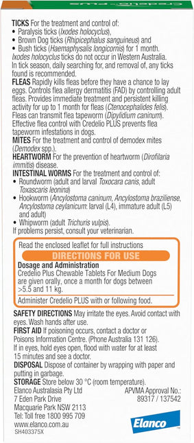 Credelio Plus Dog Flea and Tick Treatment, Single Pack, Ticks, Fleas, Mites, Heartworm & Worms Parasite Protection, in The Smallest Monthly Chewable Tablet for Dogs > 5.5-11 kg, 1 Pack