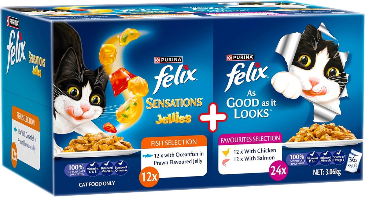 FELIX Adult As Good As It Looks™ & Sensations® Jellies Favourites Selection Wet Cat Food 36x85g