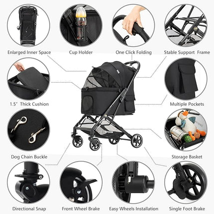 Medium Dog Stroller, Kenyone Pet Stroller for Medium Dogs Up to 55lbs, Lightweight Aluminum Frame, One Click Folding