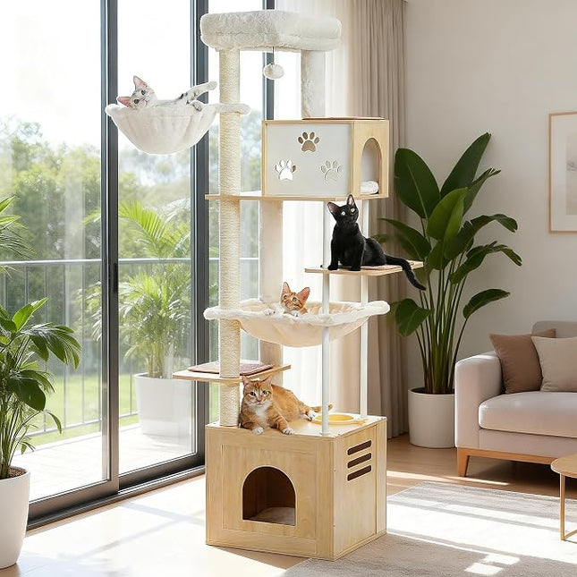 Wood Cat Tower Feed Station Large Condos Hammock Big Cats