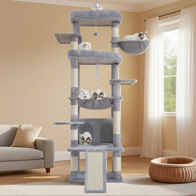 Heybly Tall Cat Tree for Large Cat, 202cm Multi-Level Cat Tower , Light Gray HCT038W