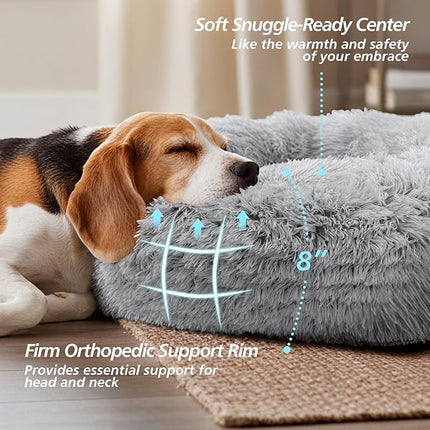 Calming Dog Bed for Dog & Cat - Donut Washable Puppy Bed with Ultra-Plush Support, Fluffy Faux Fur Plush Cushion Beds for Small Medium Dogs (70CM)