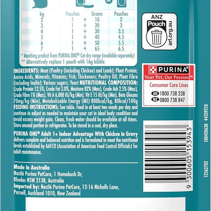 PURINA ONE Adult Wet Cat Food Indoor Chicken in Gravy Pouch 12x70g Visit the Purina ONE Store