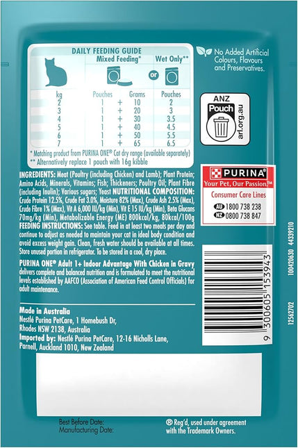 PURINA ONE Adult Wet Cat Food Indoor Chicken in Gravy Pouch 12x70g Visit the Purina ONE Store