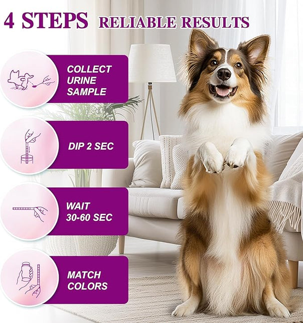 Dog & Cat Urine Test Strips, 4-in-1 Pet Urinalysis Testing Kit for Ketone, Glucose, pH and Nitrite, Reagent Strips for Vet Diabetes & UTI Monitor, 50ct Urine Test Kit Easy to Use at Home