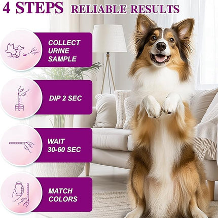 Dog & Cat Urine Test Strips, 4-in-1 Pet Urinalysis Testing Kit for Ketone, Glucose, pH and Nitrite, Reagent Strips for Vet Diabetes & UTI Monitor, 50ct Urine Test Kit Easy to Use at Home