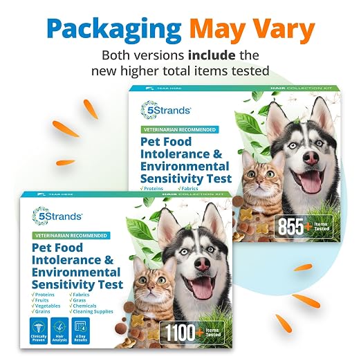 5Strands Pet Food Intolerance & Environmental Sensitivity Test, at Home Gut Health Test for Dogs & Cats, 1100+ Items Tested, Pet Health Check, Results in 4 Days, For All Ages and Breeds