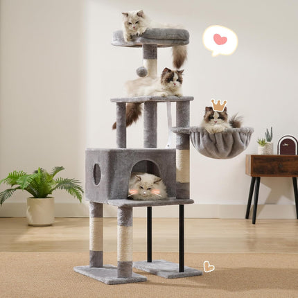 Heybly Cat Tree, 125cm Cat Tower for Indoor Cats,Light Gray