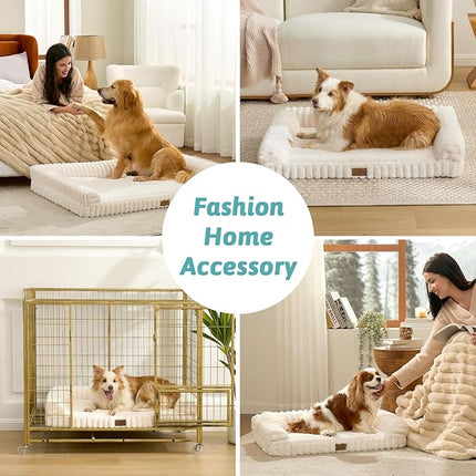 Cozy KISS Cute Dog Bed for Medium Dogs, Faux Rabbit Fur Orthopedic Foam (Cream, 30" L x 20" W x 6" Th)