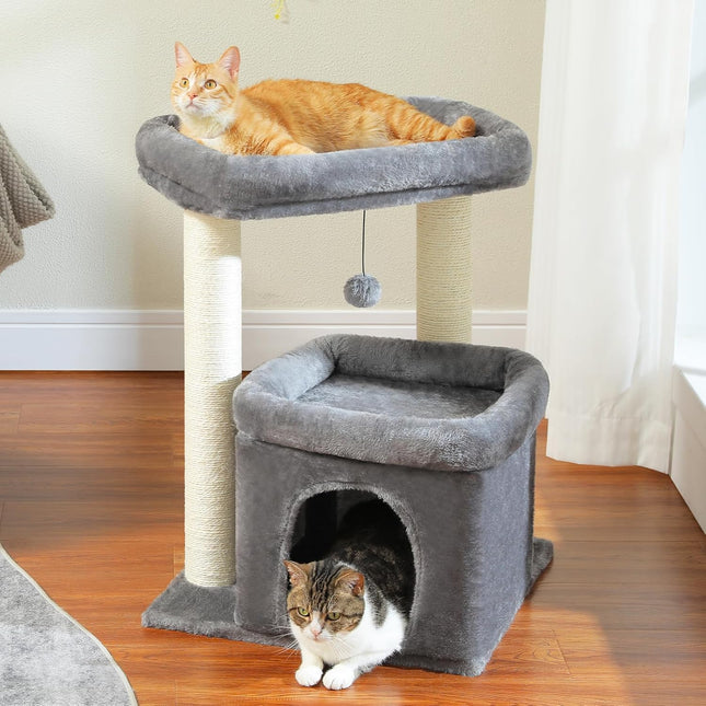 PAWZ Road Cat Tree Cat Tower with Full Wrapped Sisal Scratching Posts Suitable for Medium to Large Cats Grey