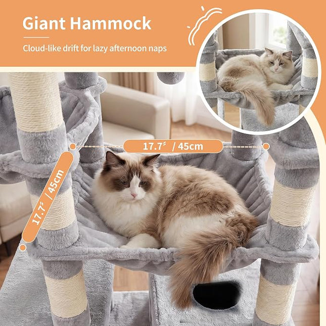 Heybly Floor to Ceiling Cat Tree, Large Cat Tower, 2 Cat Condos,Light Gray