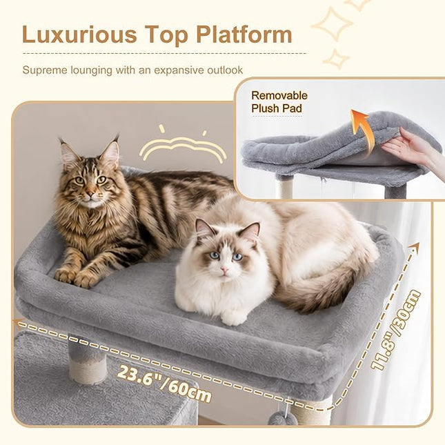 Heybly 173cm Cat Tree with Oversized Top Platform & Wide Base, Light Gray