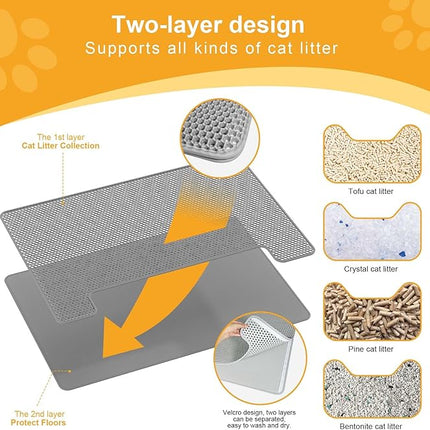 XL 70x58cm Cat Litter Mat – Double Layer Litter Trapping Mat with Cleaning Brush