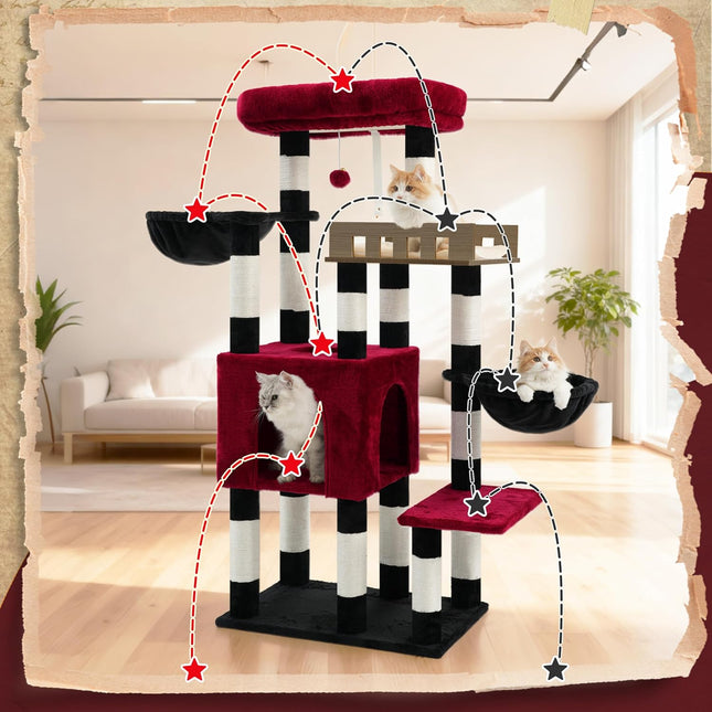 Gitelsnour Sturdy Cat Tree Tower for Large Cats, Big Wooden Perch, GCT023BR