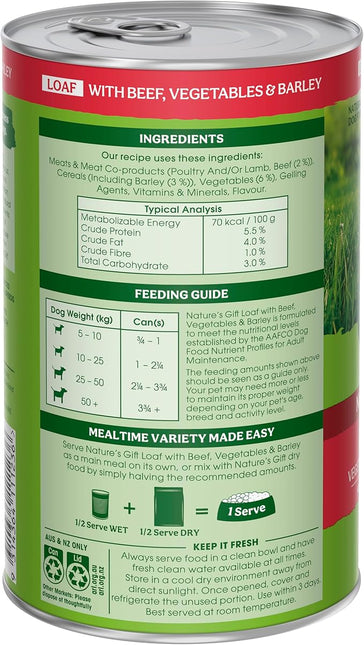 Nature's Gift Adult Wet Dog Food in Can, Loaf with Beef, Vegetables & Barley 12x700g