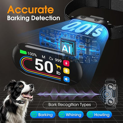 Dog Bark Collar for Small Medium Large Dogs 10-100lbs, Automatic Bark Device with Anti-False Trigger & Bark Count Tracking