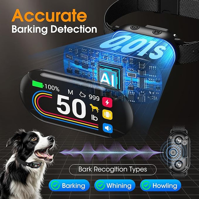 Dog Bark Collar for Small Medium Large Dogs 10-100lbs, Automatic Bark Device with Anti-False Trigger & Bark Count Tracking