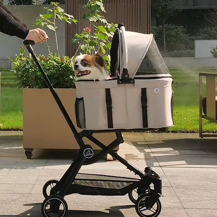 ROODO 2026 Upgraded Version 3 in 1 Dog Cat Stroller with Detachable Carrier Lightweight Folding Portable All Terrain Pet Travel System Puppy Kitty Doggie Bunny Stroller for 30lbs(Light Khaki)