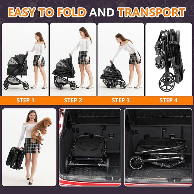 Medium Dog Stroller, Kenyone Pet Stroller for Medium Dogs Up to 55lbs, Lightweight Aluminum Frame, One Click Folding