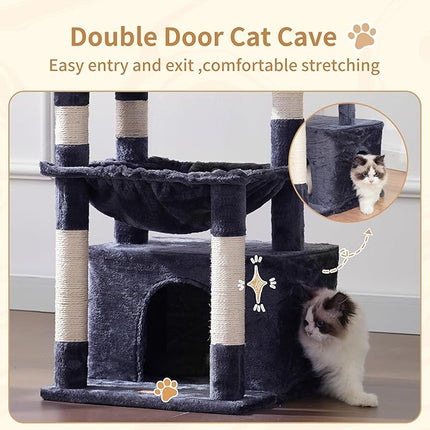 Heybly HCT008SG Cat Scratching Post with Extra Large Soft Cat Basket, Cat Scratching Post with Spacious Cat ,Smoke Grey