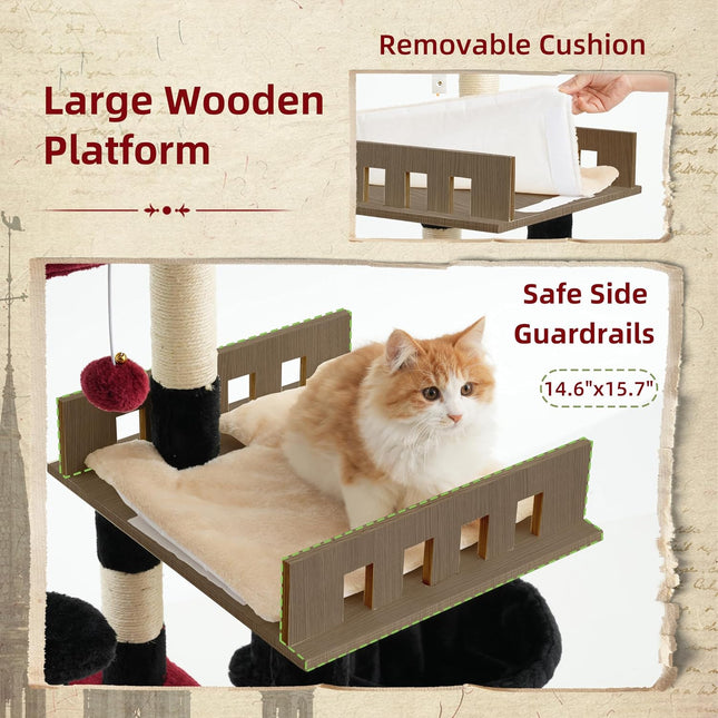 Gitelsnour Sturdy Cat Tree Tower for Large Cats, Big Wooden Perch, GCT023BR