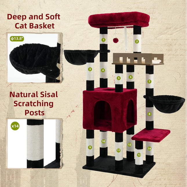 Gitelsnour Sturdy Cat Tree Tower for Large Cats, Big Wooden Perch, GCT023BR