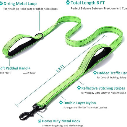Heavy Duty Dog Leash - 2 Handles by Padded Traffic Handle for Extra Control, 6foot Long