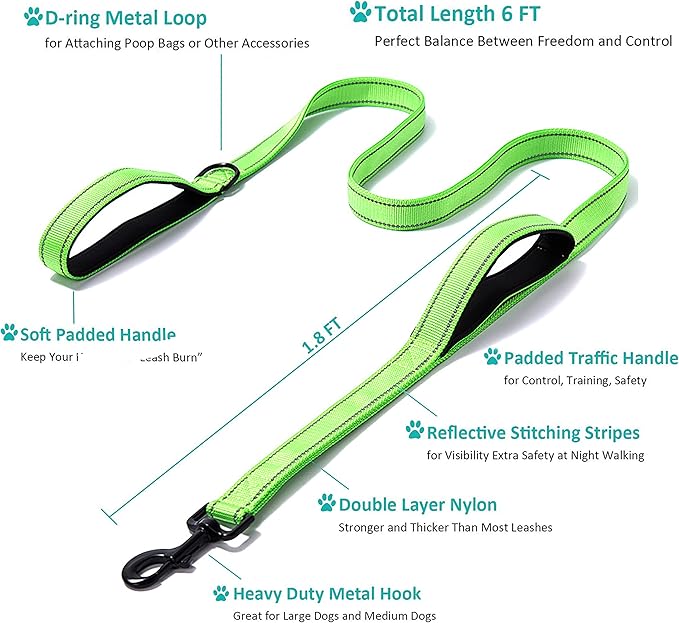 Heavy Duty Dog Leash - 2 Handles by Padded Traffic Handle for Extra Control, 6foot Long - Perfect for Medium to Large Dogs (6 ft, Black Red)