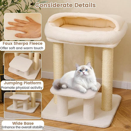 Costway Small Cat Tree for Indoor Cats, Kitty Tower with Comfy Plush Top Perch Bed, Sisal Scratching Posts