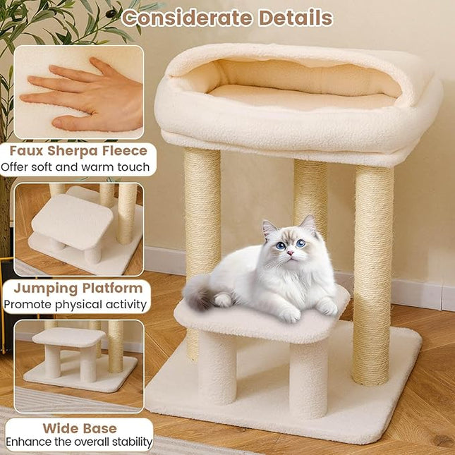 Costway Small Cat Tree for Indoor Cats, Kitty Tower with Comfy Plush Top Perch Bed, Sisal Scratching Posts