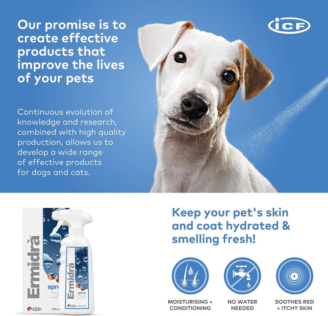 Ermidra Dog & Cat Skin Spray, No-Rinse Rehydrating Leave-In, 300 ml