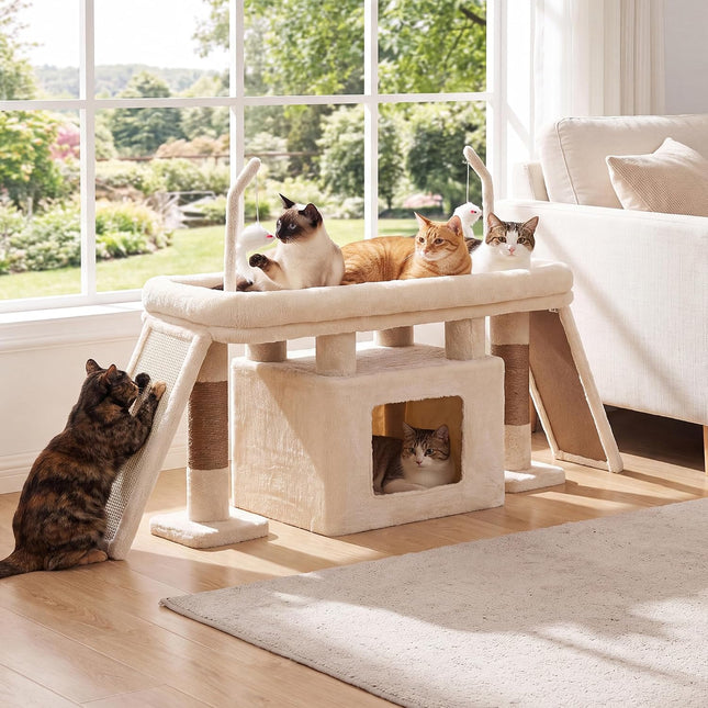 Heybly Cat Tree Extra-Long & Stable 2 Adjustable Scratch Boards,Beige