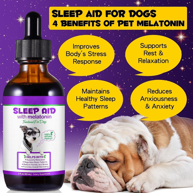 Melatonin for Dogs , Calming Supplement Drops, Natural Sleep Aid ,60ML
