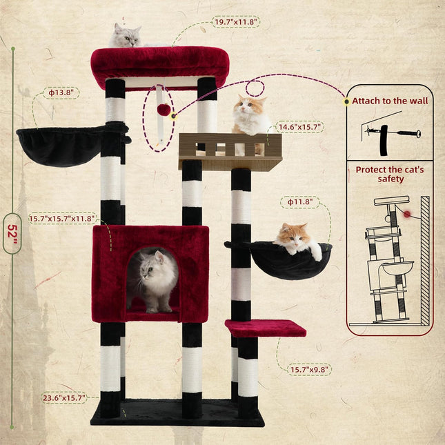 Gitelsnour Sturdy Cat Tree Tower for Large Cats, Big Wooden Perch, GCT023BR