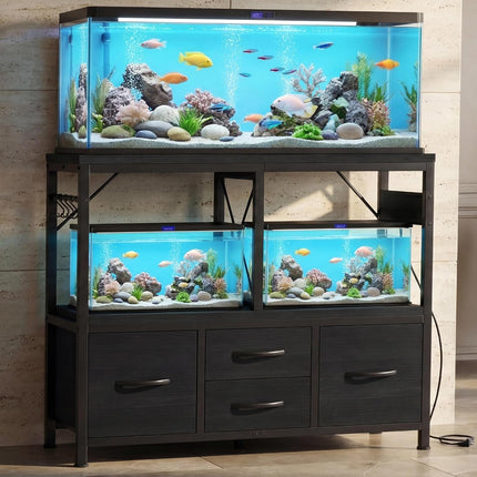 Heybly 40-50 Gal Fish Tank Stand with Drawer, Power Outlet, Black HAS004BK | Aquarium Stand, Heavy Duty, for Fish Tank, Turtle & Reptile Terrarium, 36.2" L × 18.1" Top, 660lbs (Top)+330lbs(Mid)