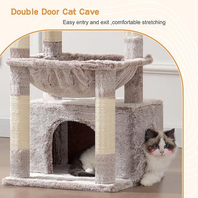 Heybly Cat Tree with Extra Large and Soft Basket, Spacious Bed, Hidden Bed