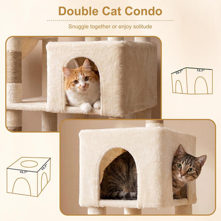 Heybly 173cm Cat Tower for Large Indoor Cats with 2 Condos, 2 Hammocks, 10 Sisal Scratching Posts,Beige HCT059MJ